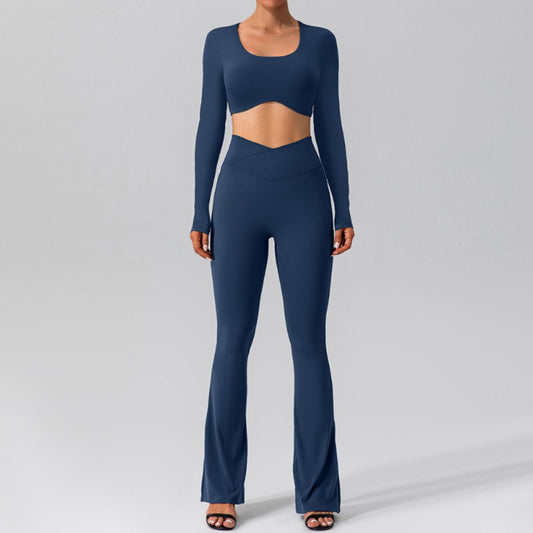 Long sleeve quick-drying open back yoga 2-piece suit