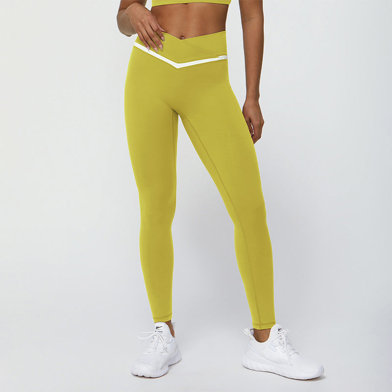 Contrasted Color cross V-waist tight sports leggings