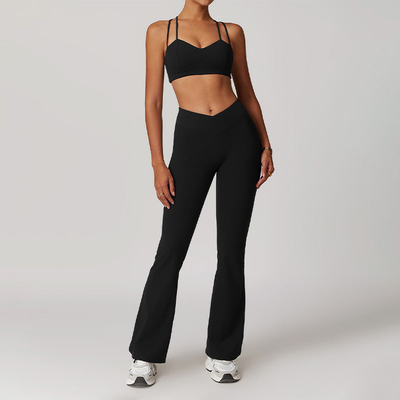 Brushed tight cross back sports bra and pants suit