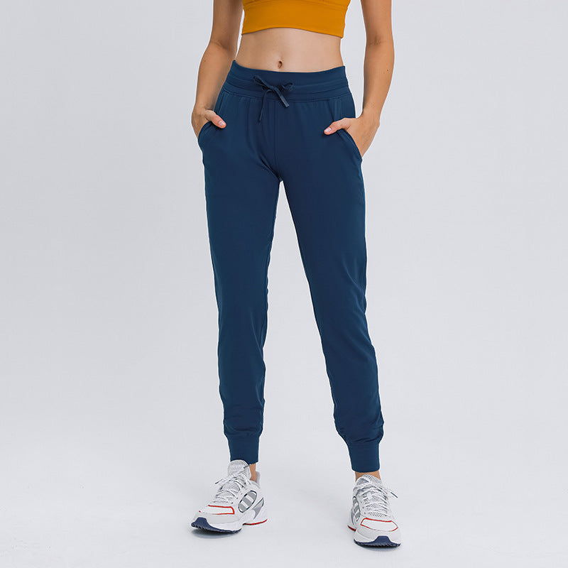 Solid Color Quick-Drying Drawstring High Waist Jogging Pants