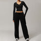 High resilience Long Sleeve V Neck Top+ Casual Straight Leg Sweatpants