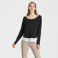 Solid loose long-sleeved paneled T-shirt