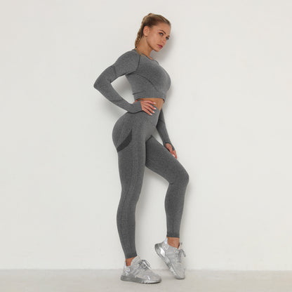 Seamless pleated yoga suit two-piece