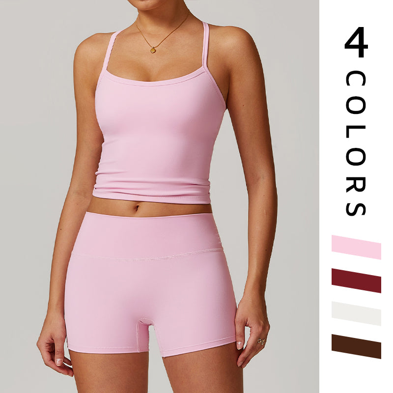 Soutien-gorge de sport croisé dans le dos, ensemble de shorts de Fitness et de gymnastique