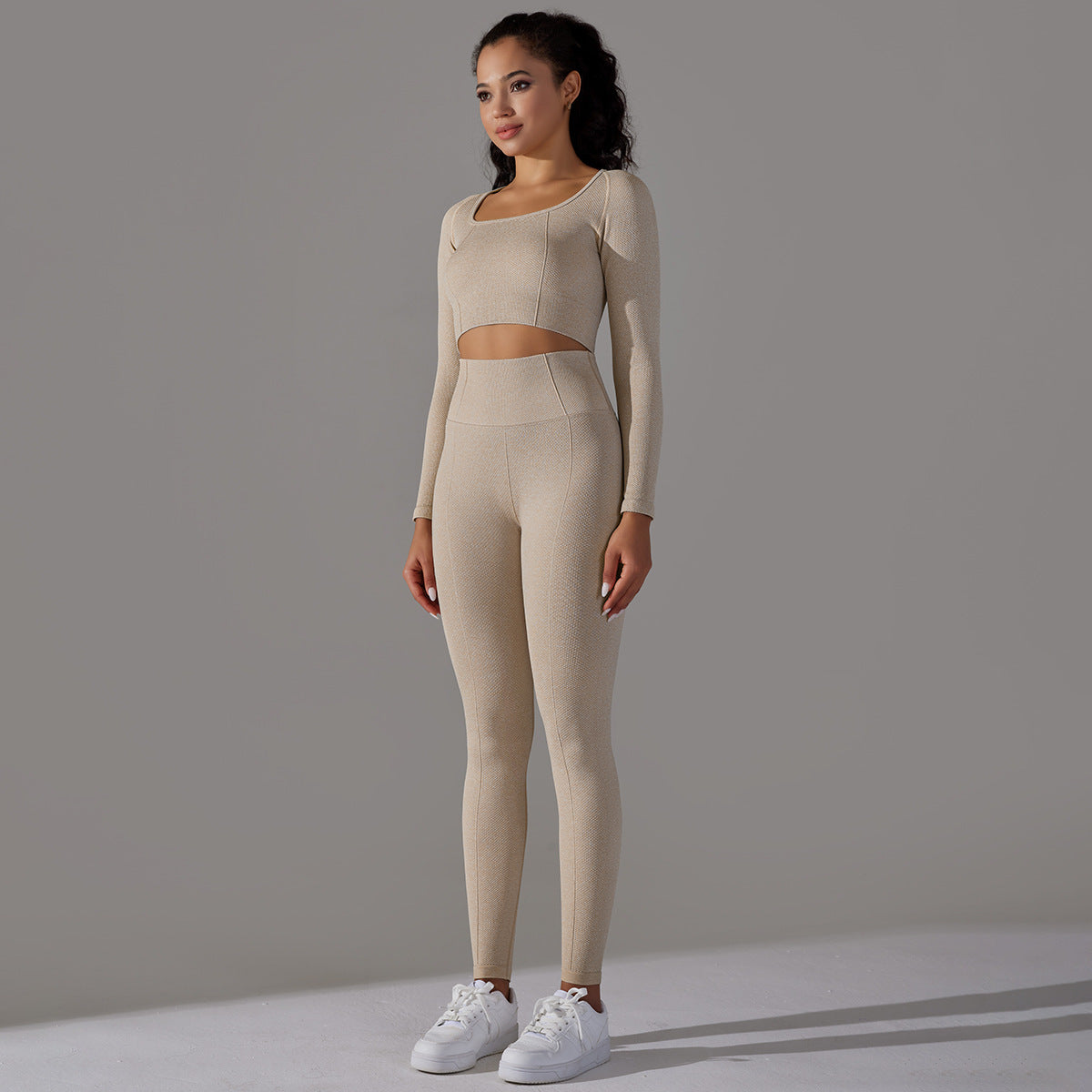 Seamless long-sleeved top &  leggings 2-piece set