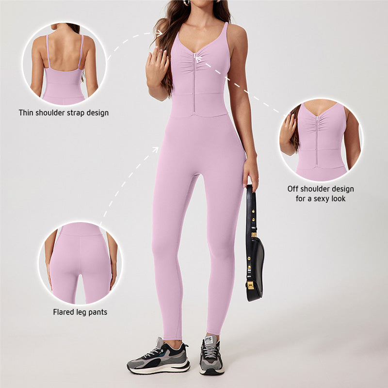 Brushed Full zipper Sleeveless sports jumpsuits