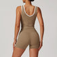 Contrasted color Fitness Nude Yoga Tank Top & High-waisted shorts Set