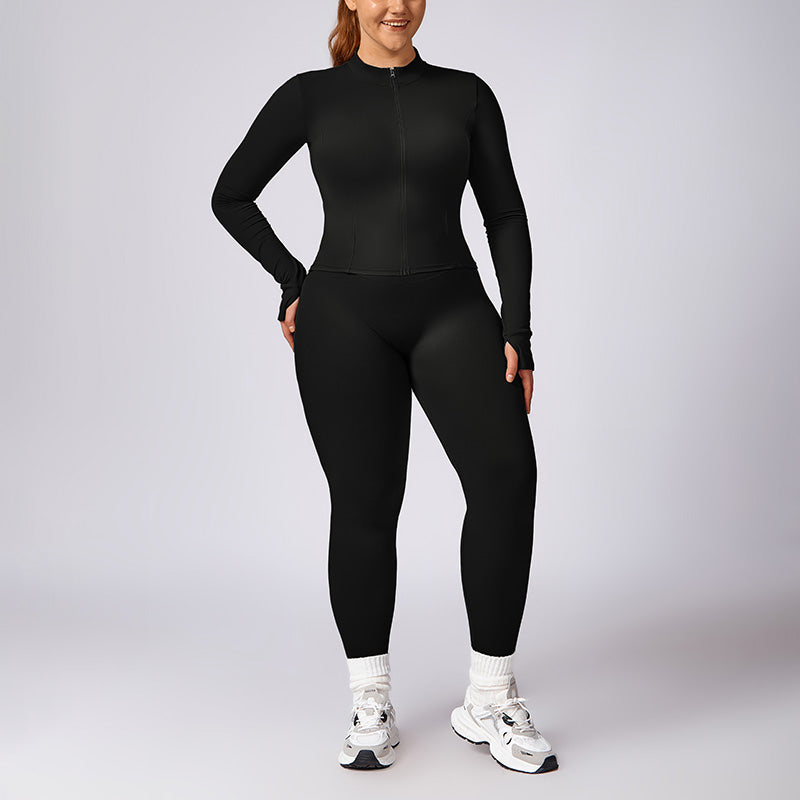 Plus Size Quick Dry Zip-Up Sports Long Sleeve + legging 2-piece set