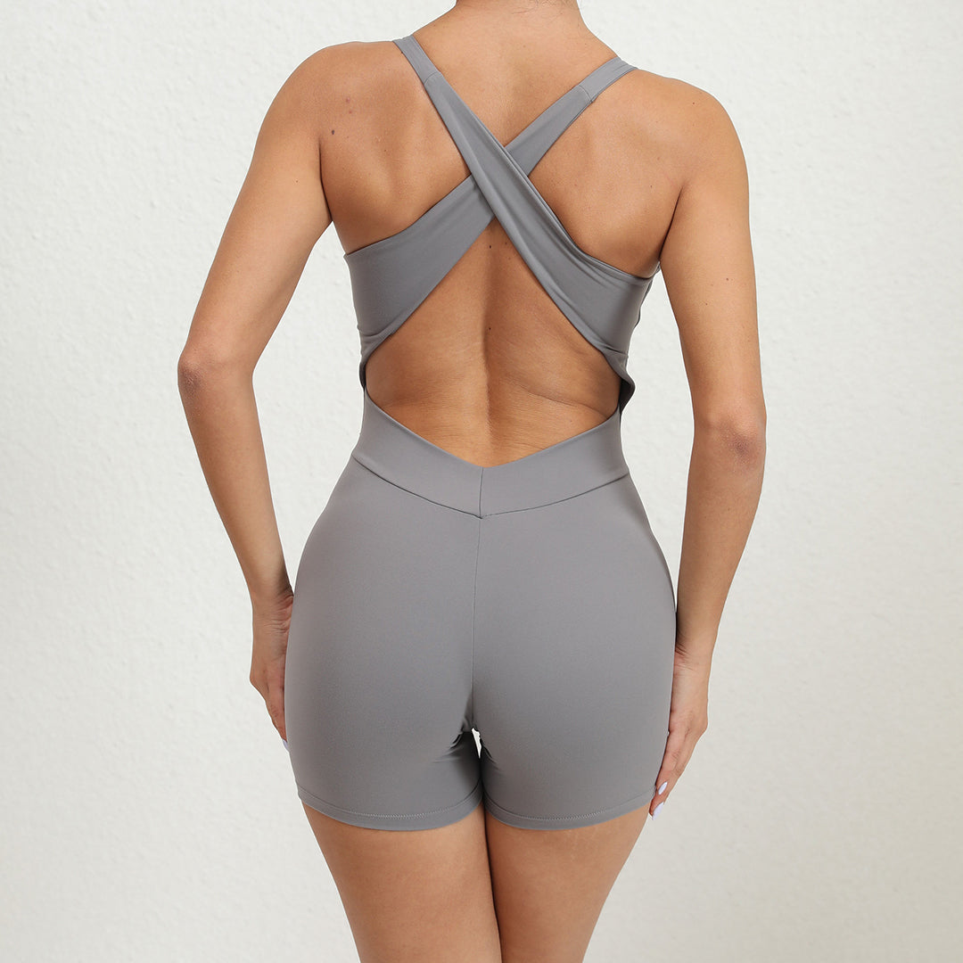 Crossover back cut-out yoga fitness jumpsuit