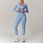 Long Sleeve Full Zipper Fitness Top + High waist leggings 2-pieces set