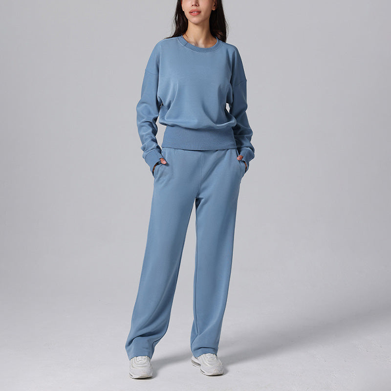 Ultra-Soft Long Sleeve Sweatshirt & High Waisted Straight Leg Pants 2-Piece Set