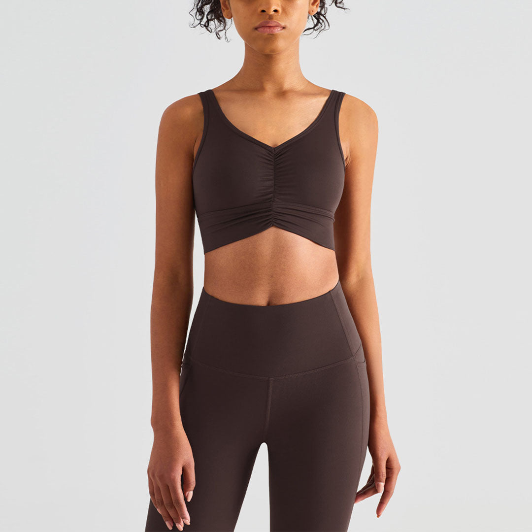 Solid color pleated sports bra