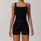 Brushed Asymmetric straps sports tank top + High-waist shorts 2-piece set