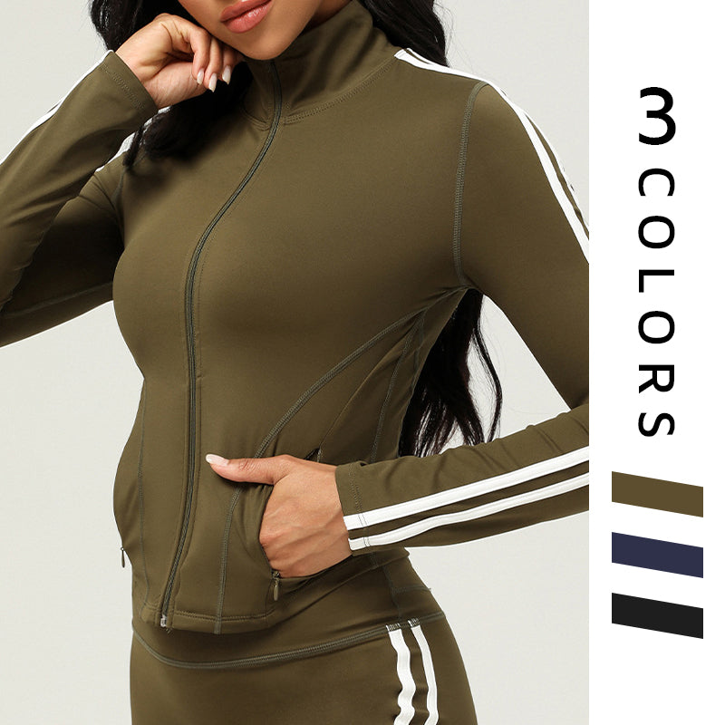 Sliming stand collar contrasting color Fitness jackets