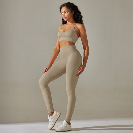 Seamless thin straps sports bra & sports leggings 2 piece set