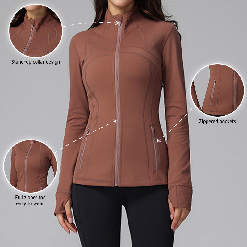 Stand Collar Full Zipper Long Sleeve Sports Jacket