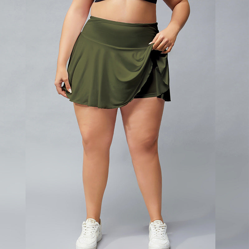 Plus  size solid drawstring double-layer sports shorts