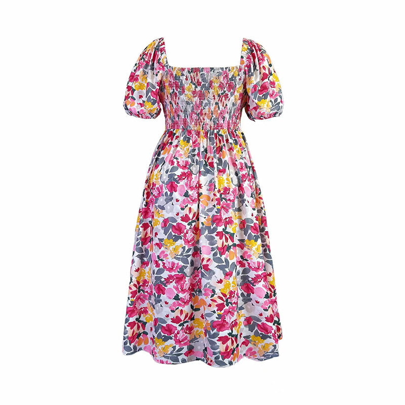 Large size printed square neck casual dress