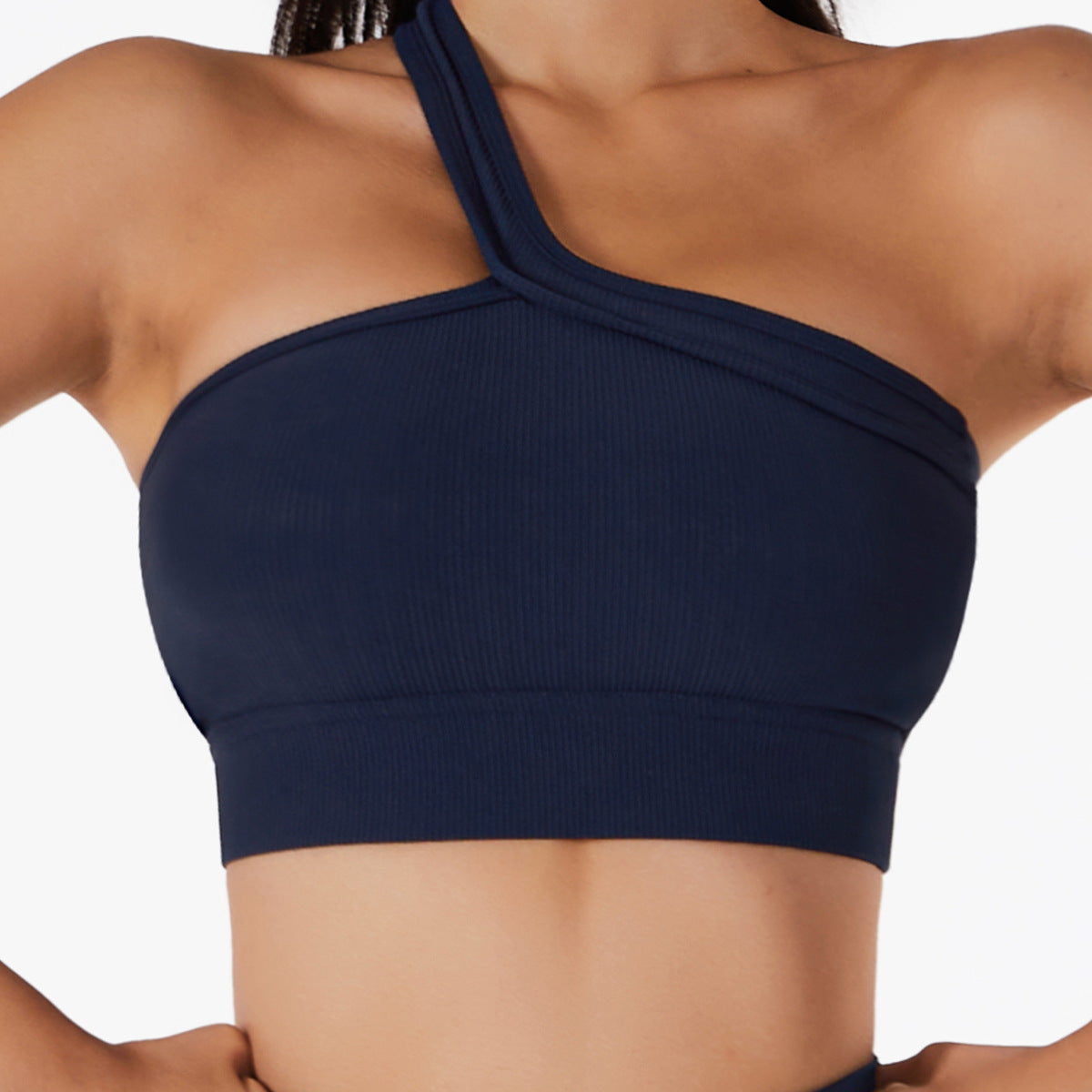 Single shoulder strap solid color Sport Bra