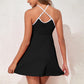 Sporty Ribbed Spaghetti Straps One Piece Swim Dress