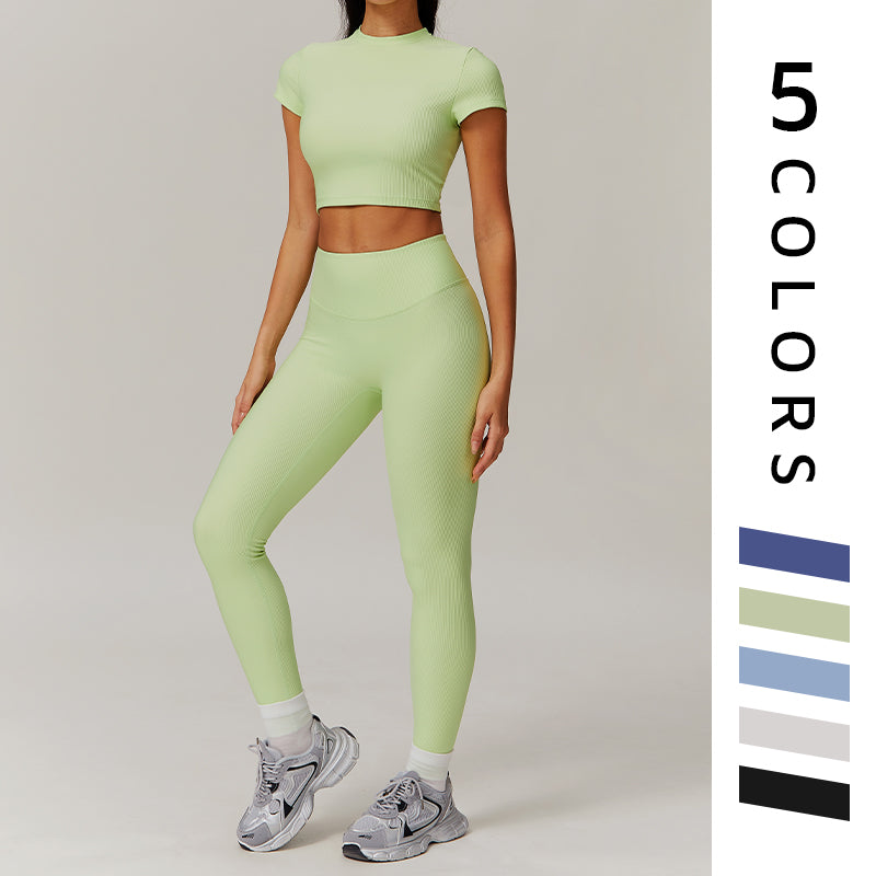 Quick-Dry Short sleeve sports crop top + High-waist legging 2-piece set