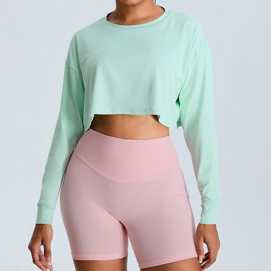 Round neck casual loose cropped fitness long sleeve top