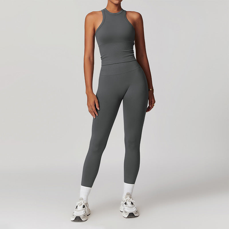 Seamless Racerback Threaded Sports Tank Top + Legging Set