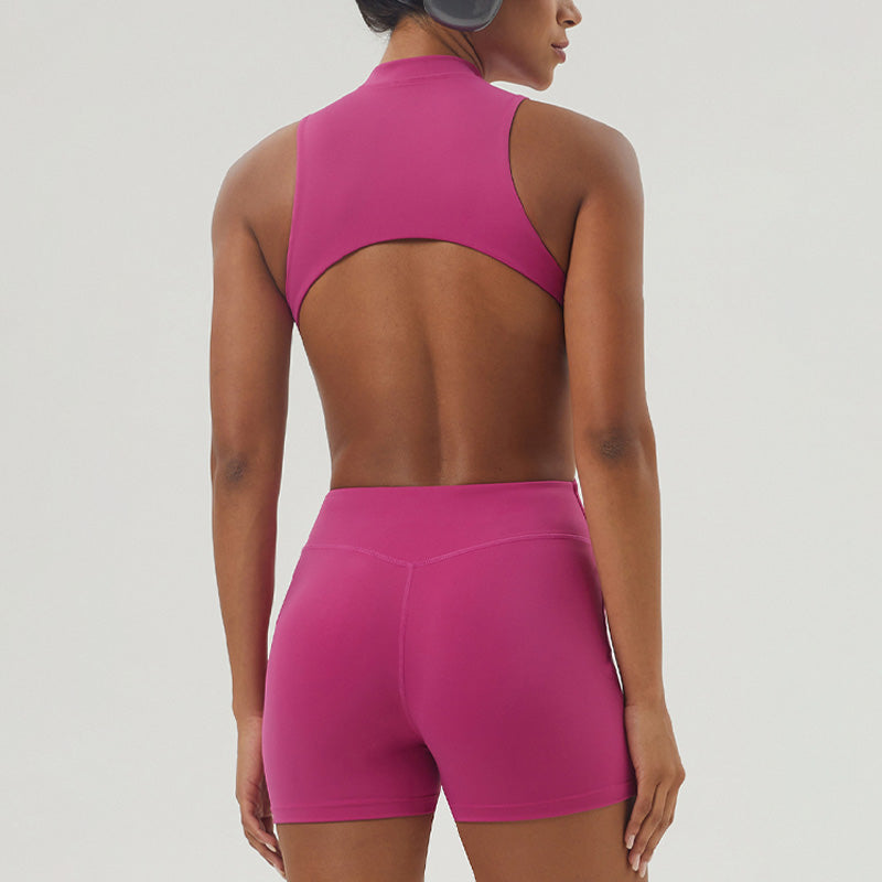 Ultra-soft Half Zipper One-Piece Backless Fitness Jumpsuits