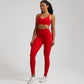 high elastic back cross over bra+sports leggings 2-piece set