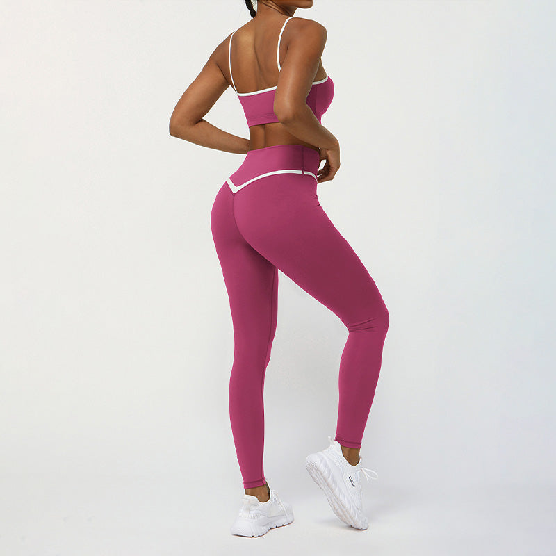 Contrasted Color nude sports and leisure fitness bra + legging set