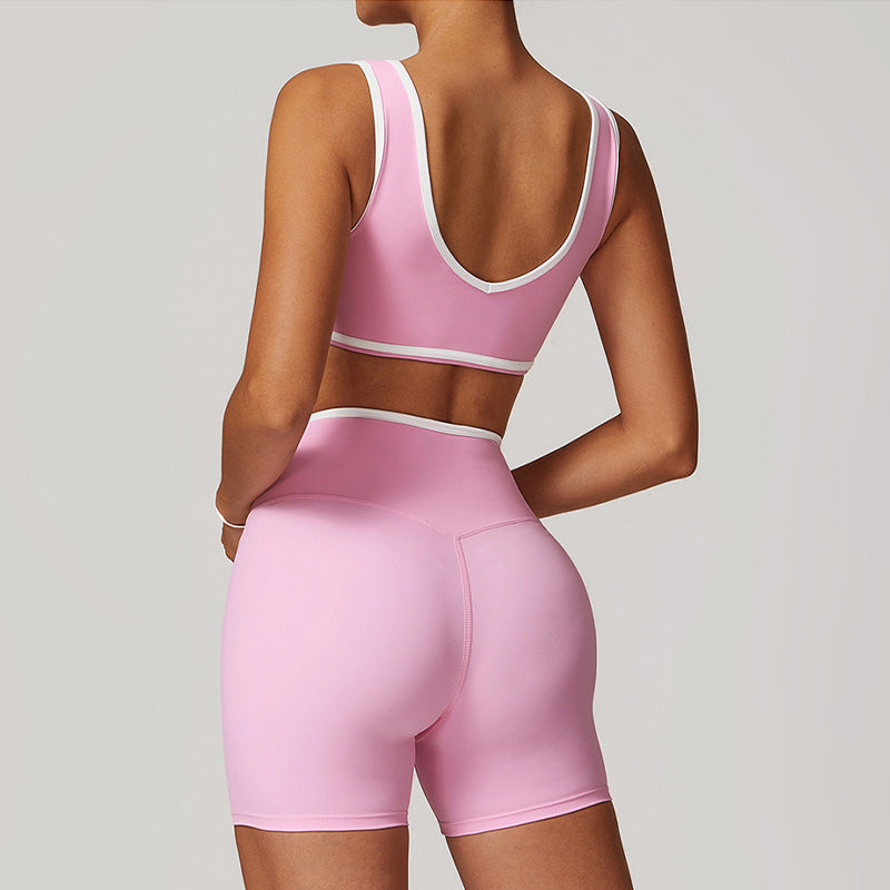 Ultra-Soft Contrasting Color Sports Bra + High Waist Shorts Set