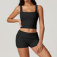 Lace-trimmed beauty back sports vest + shorts 2-piece set