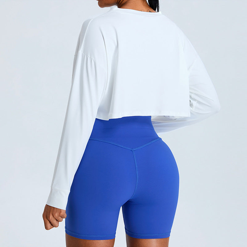 Round neck casual loose cropped fitness long sleeve top