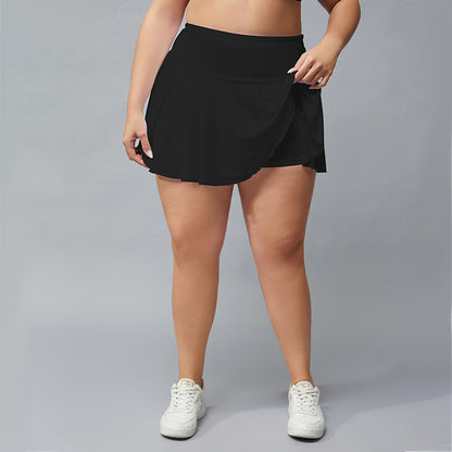 Plus  size solid drawstring double-layer sports shorts