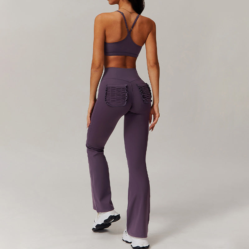 Thin straps sports Bra + Flared Leg pants 2-piece set