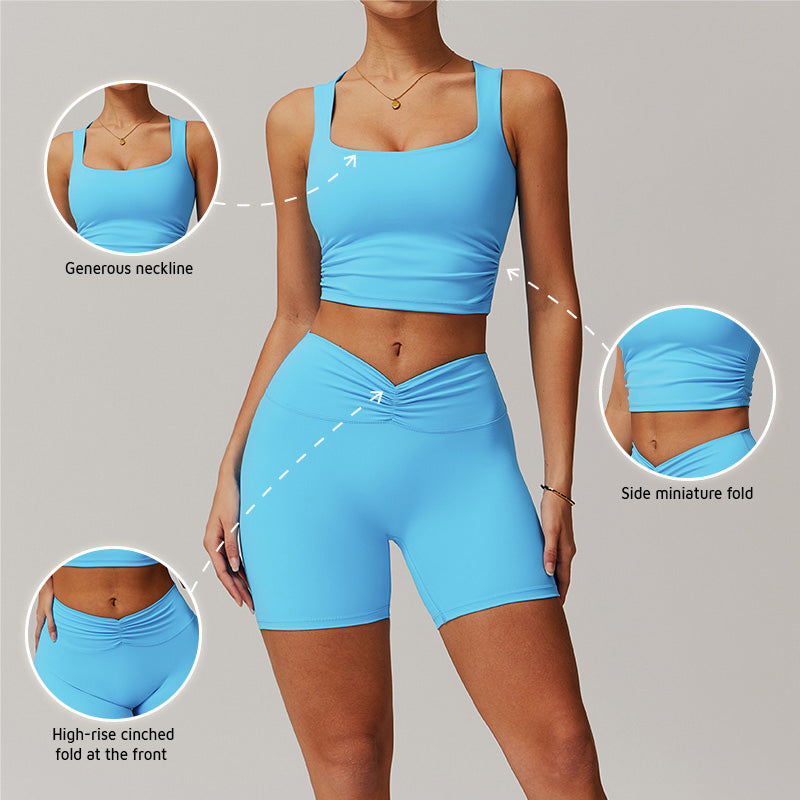 Breathable tight back tank tops+Hip-lifting high waist shorts 2 pieces set