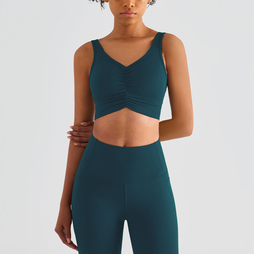 Solid color pleated sports bra