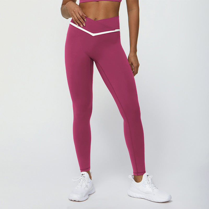 Contrasted Color cross V-waist tight sports leggings