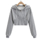 Casual Drawstring Zip Cropped Sports Hooded Jacket