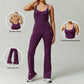 Hollow back yoga suit hip-lifting pleated flared jumpsuit