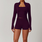 Long Sleeve Full Zipper Fitness jacket + High waist shorts 2-piece set