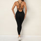 Solid color cross back sports jumpsuit