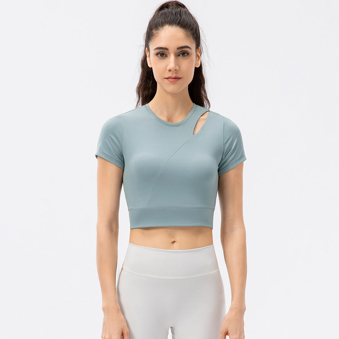 Cropped breathable side-cutout sports T-shirt