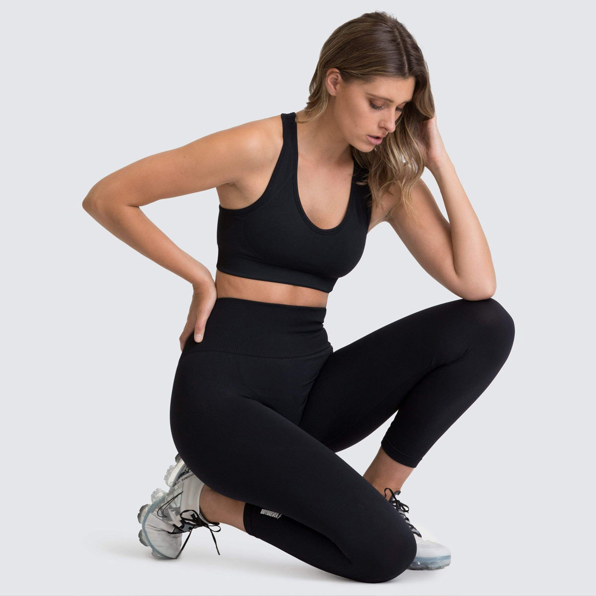 Ensemble 2 pièces de fitness sportif de couleur unie