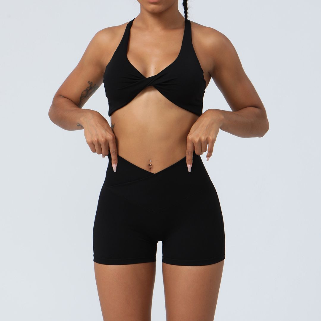 Crossed back high waist fitness 2-piece suit