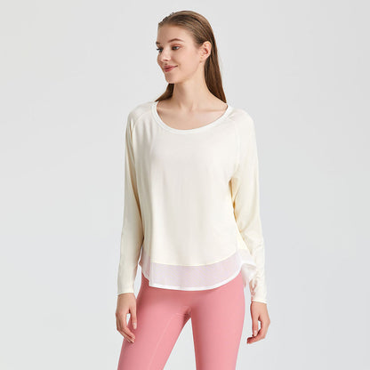 Solid loose long-sleeved paneled T-shirt