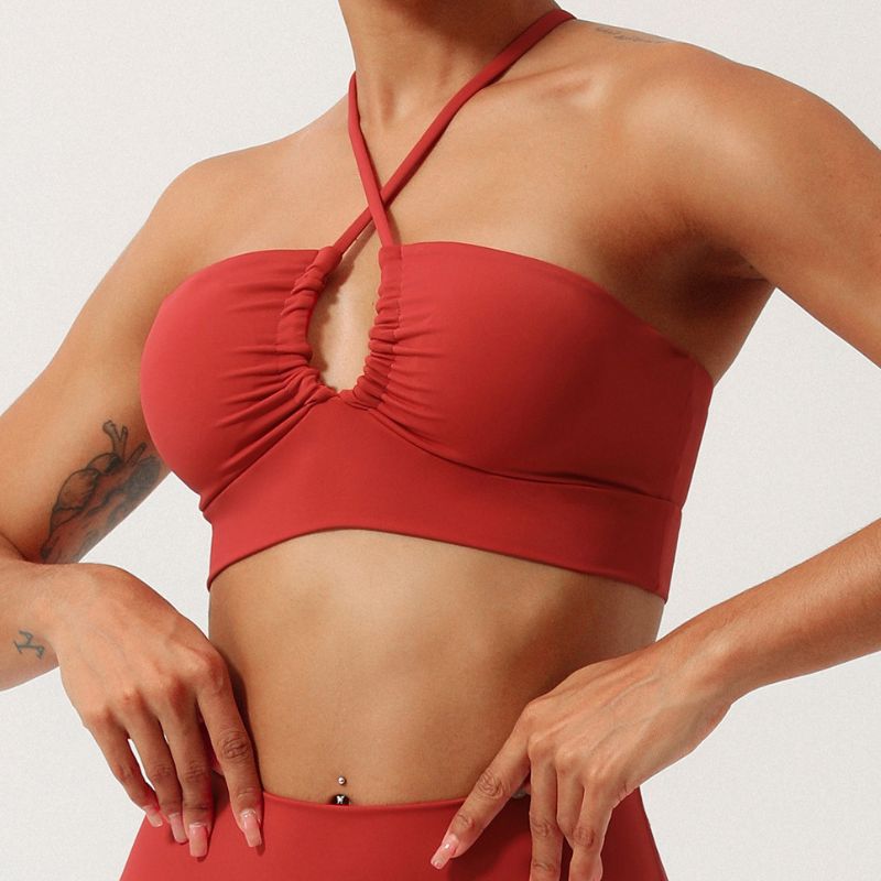 Slim strap cross-cutout gathered sports bras