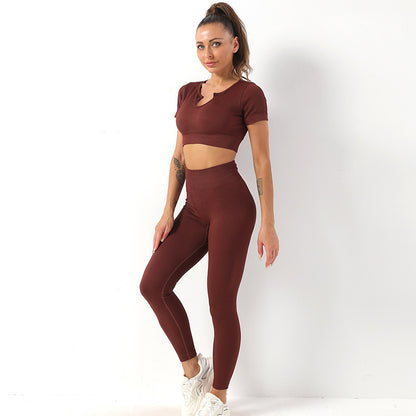 Ensemble 2 pièces soutien-gorge de sport côtelé + legging sans couture