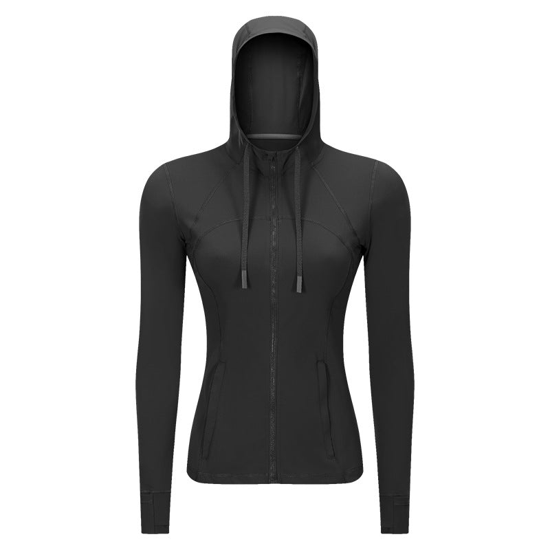 Women's Solid Color Zip Hooded Track Jacket