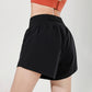 Solid color high waist back pocket double layer running shorts